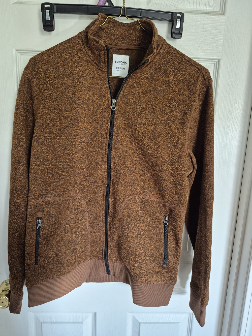 SONOMA Men's Brown Full-Zip Knit Jacket Size Medium